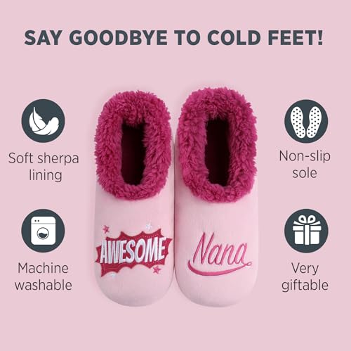 Image of Snoozies Grandma Slipper Socks for Women, Nana House Slippers Soft Non-Slip, Sherpa Lining, Indoor Cute Great Grandma