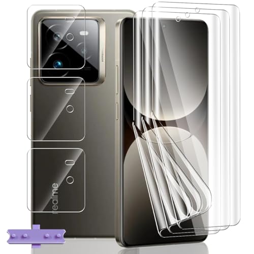 Yieehhow [3+3 Piezas] Protector Pantalla para Realme GT 7 Pro, HD Película TPU Suave y Cristal Templado Protector Cámara, Anti-Arañazos, Película Protectora Flexible para Realme GT 7 Pro