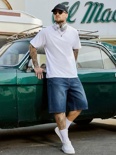 Image of PLEPAN Mens Super Baggy Jean Shorts 12 inch Vintage Loose Fit Wide Leg Long Jorts Y2K Streetwear Below Knee Denim Shorts