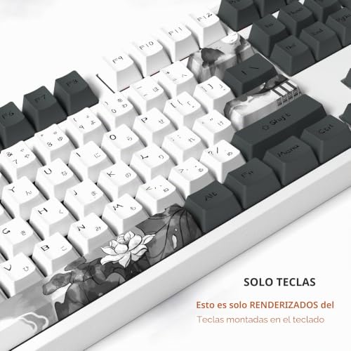 Miniatura 3 de Molgria Ink Lotus - Juego De 140 Teclas Personalizadas Para Teclado De Juegos, Pbt Oem Perfil, Diseño Ansi Iso Con Fuente Japonesa Para Teclado Gateron Kailh Cherry Mx 104 87 64 61 60