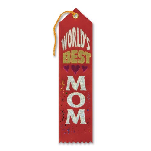 Beistle World's Best Mom Award Ribbons, 2 by 8-Inch, 6-Pack