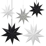 5 Stück Papiersterne Weihnachten 30cm x 3 + 45cm x 2 Skandinavisch Papiersterne Faltsterne Weihnachten für Dekoration, Zimmer, Wohnzimmer, Hochzeit Schwarz & Weiß & Grau
