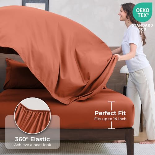 HEVUMYI Burnt Orange Full Comforter Set - 7-Piece All Season Bed in a Bag Full, Ultra Soft Bedding Set with Comforter, Flat Sheet, Fitted Sheet, Pillowcases, Pillow Shams