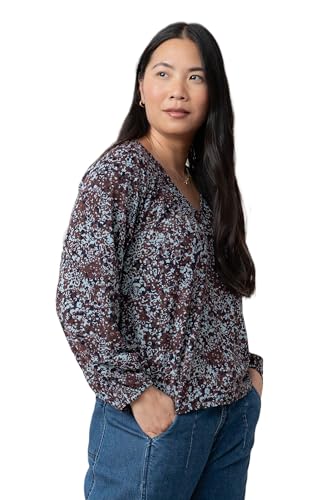Lily & Me Aspen Floral Print V-Neck Jersey Top - Chocolate - Size 12