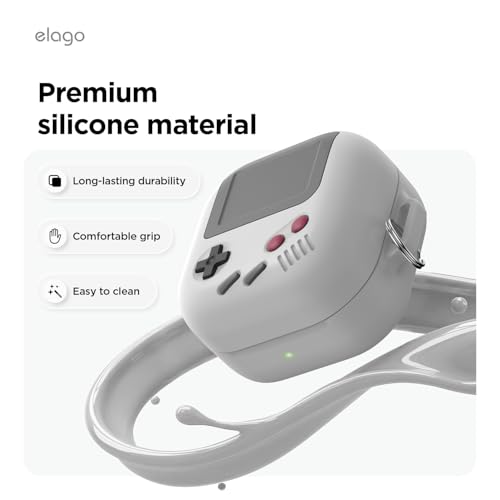 Image of elago AW5 Compatible with Samsung Galaxy Buds 4 Pro Case & Galaxy Buds 4 Case, Classic Game Player Design Cover with Carabiner, Full Protection, Headphone Accessories, for Men, Women (Light Grey)