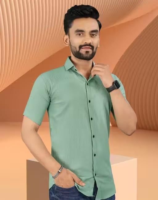 Image of Wonder World Men Shirt 1 Pack Short Sleeve Solid Pattern Lightweight Casual Formal Top