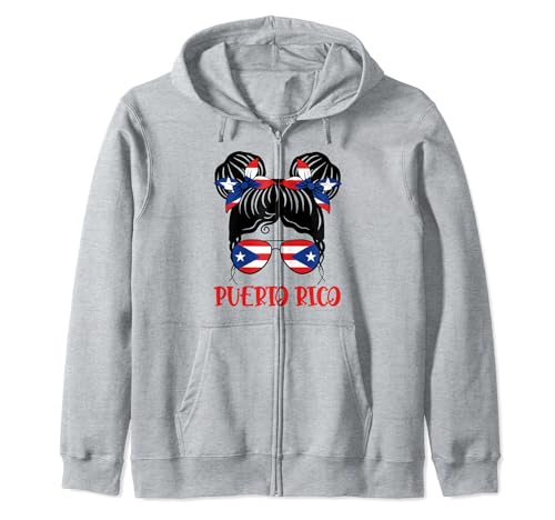 Chica puertorriqueña pelo desordenado patriótico Puerto Rico Pride Kid Sudadera con Capucha