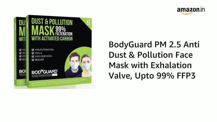 BodyGuard PM 2.5 Anti Dust & Pollution Face Mask with Exhalation Valve, Upto 99% FFP3 Level Filtration Technology with Activated Carbon for Men and Women - Pack of 2
