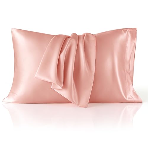Image of Bedsure King Size Satin Pillowcase Set of 2 - Peach Pink Silky Pillow Cases for Hair and Skin with Envelope Closure, Similar to Silk Pillow Cases, Gifts for Women Men, 20x36 Inches, 2pcs