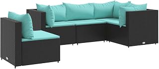 5-TLG Garten Lounge Set mit Kissen Poly Rattan Sofa Garnitur Schwarz Modulare Loungeecke für Garten Terrasse Balkon und Außenbereich Bequemes Ecksitzgruppe Set