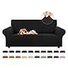 KEKUOU Stretch Loveseat Sofa Cover SlipcoverCouch Covers for 2 Cushion Couch Sofa 55 79 Furniture Protector Sofa with Elastic Bottom for KidsDog Jacquard Small Checked MediumBlack