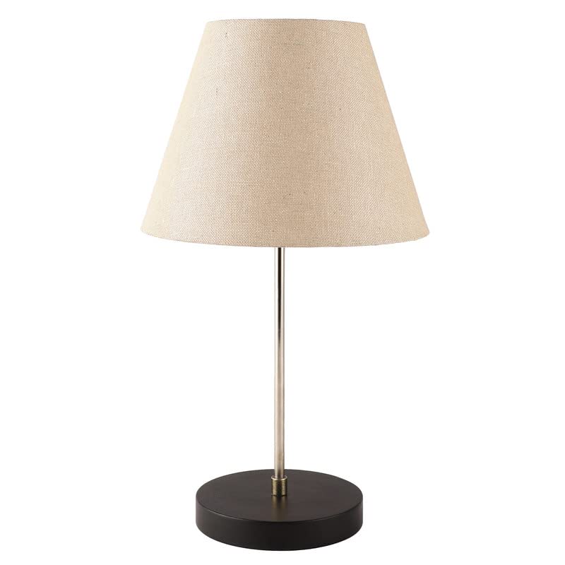 Image of Silver Table Lamp with Handmade Conical Premium Jute Shade, Minimalist Design, for Couple Dinner /Coffee Table /Restaurant /Bedroom, On /Off Switch Long Wire