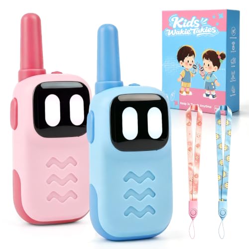 JUAUO Walkie Talkies para Niños, Mini Walkie Talkie con Ojos Brillantes | Juguete Ligero con Cordón para Juegos al Aire Libre, Regalo de Cumpleaños Navidad para Niños de 3 a 10 Años, Pack de 2
