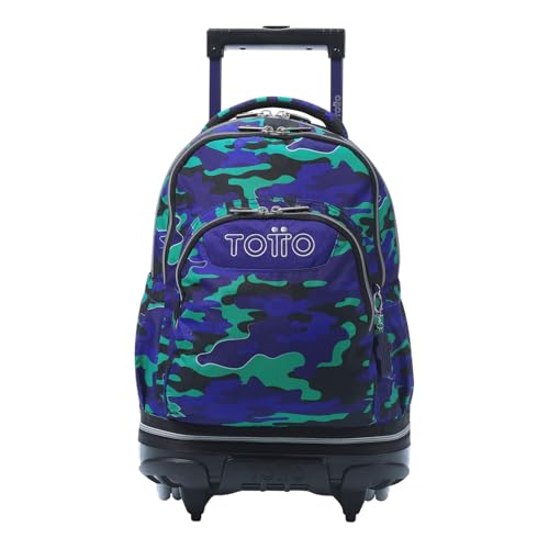 TOTTO - Mochila Escolar con Ruedas Desmontables, Modelo Tiza, Capacidad 26 L, Mochila PC 15.4", Bolsillo Botella, Manija Telescópica, Espaldar Ergonómico y Correas en S, Estampado Seli Azul