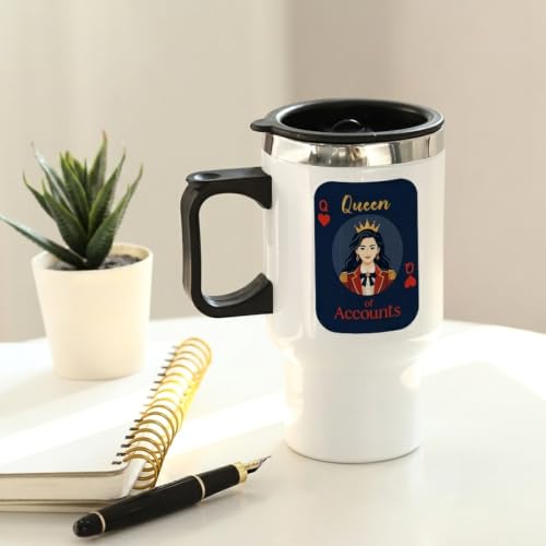 Image of IGP Personalized CA Queen Travel Mug | Same Day Delivery | Custom Photo | 400ml Coffee Mug | Lid & Handle | Appreciation Present for Chartered Accountants
