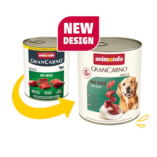 animonda GranCarno Hunde Nassfutter mit Wild (6 x 800 g), getreidefreies Hundenassfutter ohne Zucker, für ausgewachsene Hunde, mit frischen fleischigen Zutaten