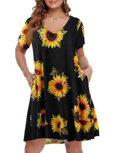 Image of BELAROI Women Casual Summer Dresses Loose Tshirt Beach Sundress V Neck Plus Size Swing Tunic Pockets