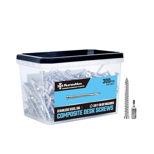 FM FastenMon �R���|�W�b�g�f�b�L�X�N�����[�A316�X�e�����X�X�`�[���A#10 x 2�A300�� - PVC&�R���|�W�b�g�f�b�L�p�A�t���b�V���d�グ�L���b�v�w�b�h�A���o�[�X�X���b�h�AT20�X�^�[�h���C�u�A�r�b�g�t���A�i�`������