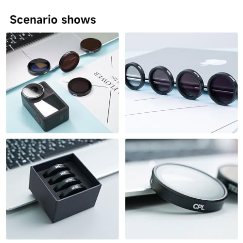 Image of SKYVIK Lens Filter Set for DJI Action 5 /4 / 3 Camera Accessories, 4-Pack CPL ND32 ND16 ND8 Polarizing Neutral Density HD Filter Lens Protective Protector Cover for DJI Osmo (ND Filter)
