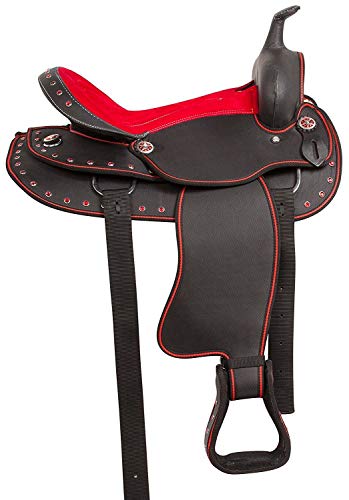 Warsi's Presents Adult & Pony Classic Quality Western Synthetic Comfort Barrel Racing Horse Saddle Get Headstall, Breast Collar, Reins & Pad. Size 10 To 18 Inches Seat (18'' Inches Seat, Red) #TOP3