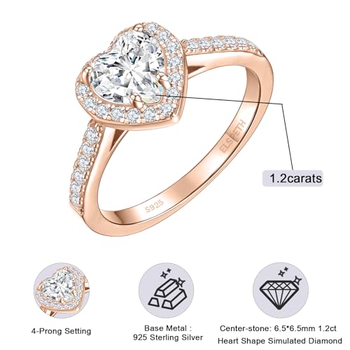 Elspeth 925 Sterling Silver Engagement Ring for Women, Heart Shaped 1CT Cubic Zirconia Halo Wedding Promise Ring Size 7.5 — view 6