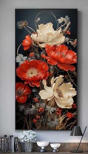 Peinture Diamant Fleurs Grand Format pour Décoration Murale de Salon