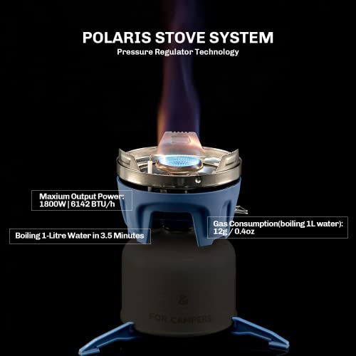 Fire Maple Polaris Pressure Regulator Cooking System | Portable Camping Backpacking Gas Stove with Piezo Ignition POT Support & Stand | Compact Gas Stove Burner for Hiking Bushcraft Trekking (Blue)
