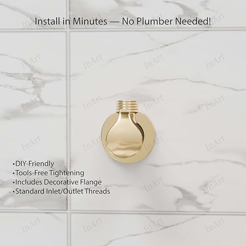 Image of InArt Heavy-Duty Brass Angle Valve for Bathroom & Kitchen | Leakproof 1-Way Angle Stop Cock with Wall Flange | Glossy Gold - 5 Year Warranty