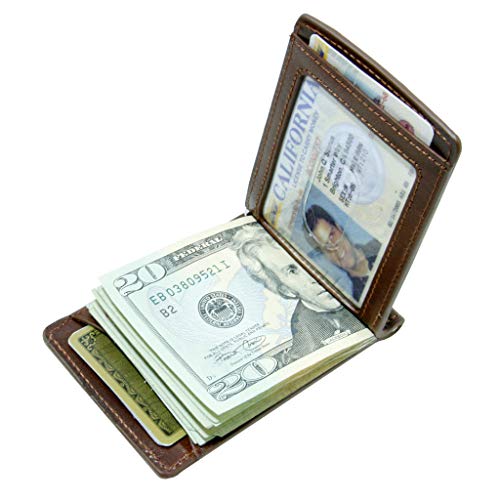 Storus Razor Wallet, Slim Italian Leather Wallet w/Metal Cash Clamp + Engraving Plate