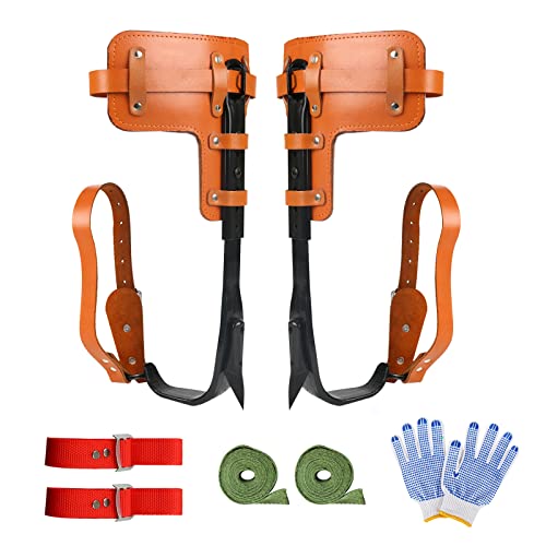 Wmlbk Tree Climbing Spikes Alloy Steel Pole Climbing Spurs Tool Adjustable 2 Gears Climbing Set Cow Leather Straps With Non-Slip Pedal For Climbers, Logging, Hunting, Observation, Fruit Picking #TOP7