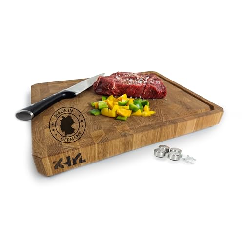 MADE IN GERMANY - KHYL® Das schräge Schneidebrett - Echtholz EICHE- 40x30x4 cm extra groß- Hirnholz Stirnholz - Extra dick, massiv – Hackbrett – Hackblock – Butcherblock