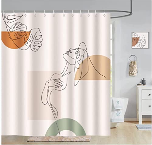Duschvorhang - Duschvorhang Textil - Vintage abstrakte Linienmuster - Polyester Wasserdicht Anti Schimmel Badezimmer Vorhang180x150cm Cover