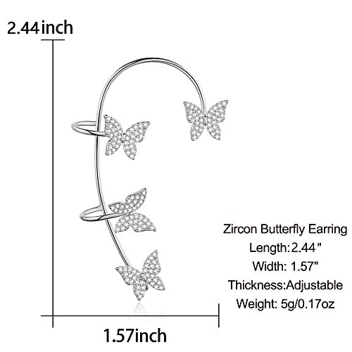 Vikeney 2Pcs Butterfly Earrings Ear Cuffs Climber Wrap Around Earrings For Women Girl Fairy Right Left No Piercing Ear Clip Gold Silver Ear Jewelry Gift #TOP5