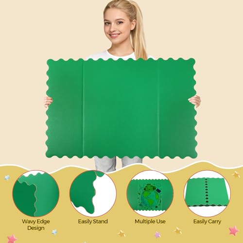 Mooliwe 4 Pack 24\" x 16\" Trifold Poster Board Neon Colors Corrugated Scalloped 3 Fold Small Display Boards Foldable Business Paper Board for Presentation Science Fairs Event School Projects - Thumbnail 3