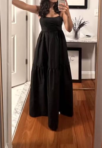 Women' Summer Dress Low Cut Backless Maxi Dress Spaghetti Strap High Waist Beach Long Dresses Loose Flowy Sundress2