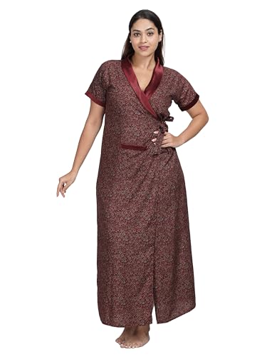 Image of 9shines Label Stylish Cotton Nighty Robe for Women | Front Open Floral Housecoat | Wrap Nighty with Pocket | Adjustable Waist Tie | Plus Size housecoat (HC-2026)