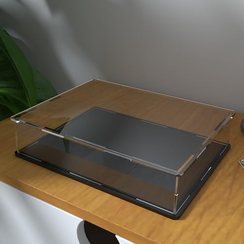 SVENJBB Display Case for Book, 13x10x3 Inch Book Acrylic Box for Display, Clear Acrylic Display Cases with Matte Black Base for Stamps, Coins, Cards and Jewelry