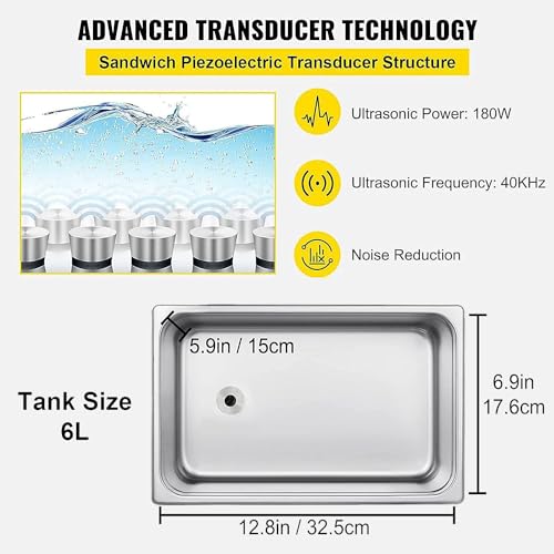 Limpador ultrassônico de discos de vinil de 6 litros, máquina comercial de limpeza de discos com rac