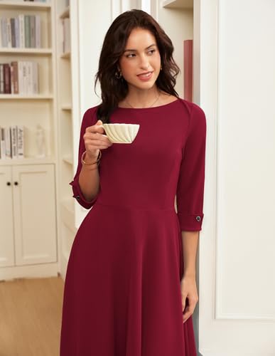 GRACE KARIN Work Dresses for Women 2025 3/4 Sleeve Fit and Flare Business Midi Dress Classy Office Dresses with Pockets - Image 4