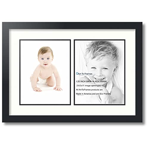 ArtToFrames Collage Photo Frame Double Mat with 2 - 8.5x11 Openings and Satin Black Frame