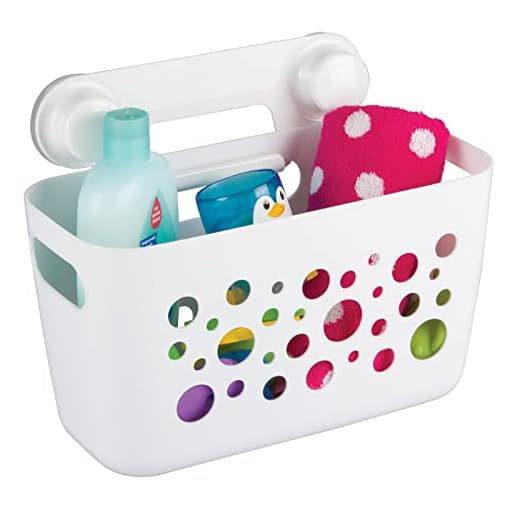 mDesign Cesto organizador de baño color blanco con ventosas - Material resistente - Perfecto para el almacenamiento de productos como champú y cremas