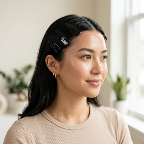 Image of Glaze Black Snap Hair Clips, Glossy Finish Metal Medium Tic Tac Clips for Women, Pack of 12
