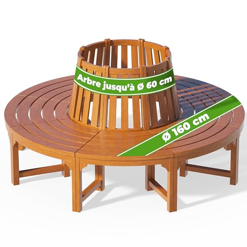 Casaria Banc de Jardin Rond Ø 160 cm en Bois d'eucalyptus Certifié FSC® Robuste Banc Circulaire Tour d'arbre Banquette Ronde
