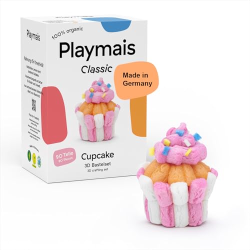 Playmais Classic Cupcake | 90 Teile | Bastelset | natürliches Spielzeug | inkl. Schwämmchen| vegan, verantwortungsvoll & sicher für Kinder & Umwelt | ab 3 Jahren | Weihnachts-Geschenk