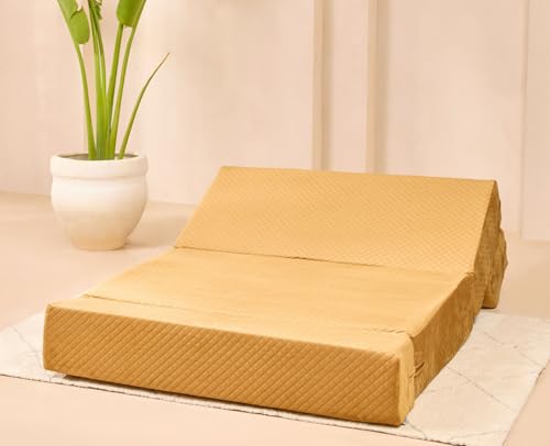 Image of uberlyfe Xtra High, Xtra Soft 2 Seater (4' x 6') Sofa Cum Bed | 1 Year Warranty | 17 inch Sofa Height | Twin Size Foldable Bed | Plush Laser Quilted Fabric | Molten Caramel Color