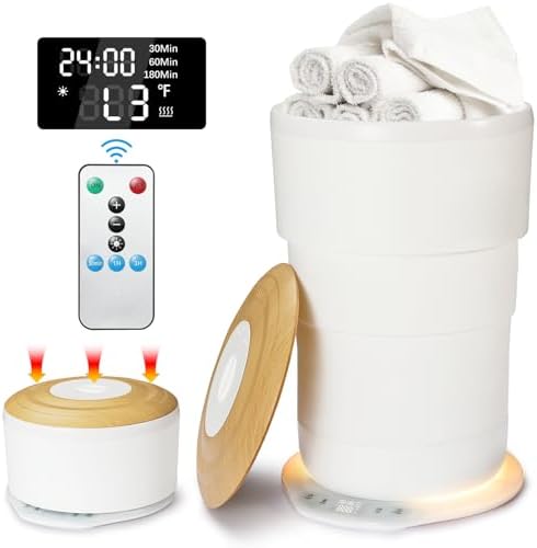 Upgrade Foldable Towel Warmer for Bathroom - 21L Luxury Heated Towel Warmers Bucket with Time Setting and Ambient Lighting,Auto Shut Off,Fits Up to Two 40"X70" Oversized Towels, Bathrobes, Blankets