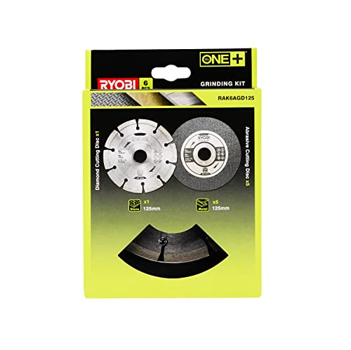 Ryobi RAK6AGD125 Angle Grinder 125mm Cutting Kit (6 Piece), Grey