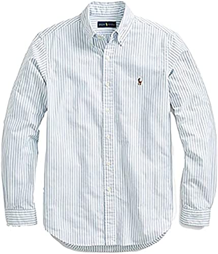 Polo Ralph Lauren Mens Classic Fit Oxford Longsleeve Buttondown Shirt (Blue White Stripe, X-Large), Blue, XL