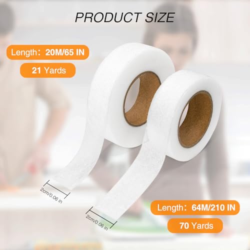 OOTDAY Iron On Hem Tape, Adhesive Hem Tape, Fusible Hem Tape, No Sewing Required, 0.8 inch Wide 66/210 FT Long, Perfect for for Dresses Pants Curtains Clothes Fabric(2 Rolls)