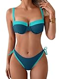 Eomenie Bikini Set for Women Underwire Push Up Two Piece Bathing Suit Color Block Swimsuit Swimwear